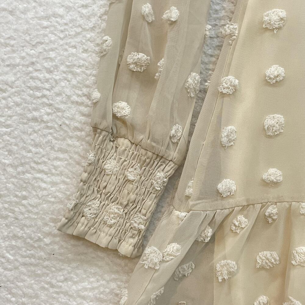 Lulus Dress Womens Extra Small Cream Long Sleeve Swiss Dot Lace Boho Mini Party - Picture 7 of 14